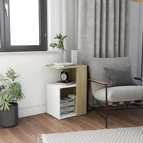 vidaXL Mesa de apoio 36x30x56 cm contraplacado branco/carvalho sonoma