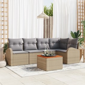 Conjunto de Sofá de Jardim de 6 Peças com Almofadas Bege Vime Acácia,