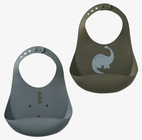 Lote de 2 babetes, em silicone azul-acinzentado
