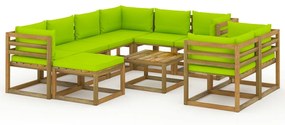 10 pcs conjunto lounge p/ jardim c/ almofadões verde brilhante