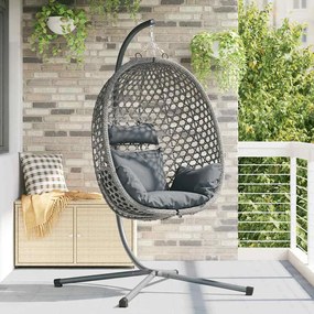 Cesta de Cadeira de Ovo com Suporte em Cinza Rattan Sintético