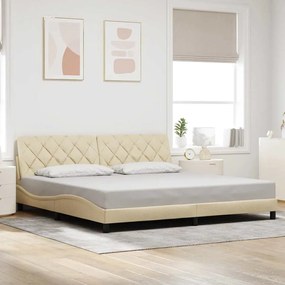 Estrutura de cama sem colchão 200x200 cm tecido cor creme