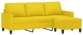 Sofá de 3 lugares com apoio de pés 180 cm tecido amarelo-claro