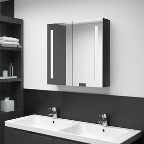 Armário espelhado casa de banho LED 62x14x60cm preto brilhante