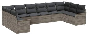 Conjunto de Sofá de Jardim de 10 Peças com Almofadas Cinzas de Rattan