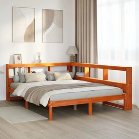 vidaXL Cama com estante sem colchão 140x190 cm pinho maciço