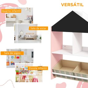 Estante para Brinquedos Organizador Infantil com Prateleiras Abertas e 2 Caixas de Tecido não Tecido Amovíveis 62,4x26,5x90 cm Rosa
