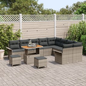 Conjunto de Sofá Jardim vidaXL 12 Peças com Almofadas Cinza de Rattan