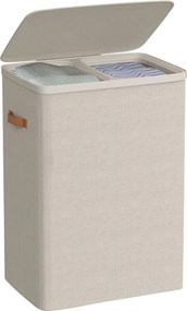Cesto da roupa suja, 170 L com 2 compartimentos 56 x 40 x 75 cm bege cappuccino