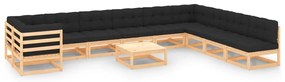 11 pcs conj. lounge jardim c/ almofadões antracite pinho maciço