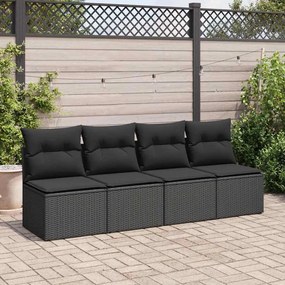 4 pcs conjunto sofás jardim c/ almofadões vime PE/acácia preto