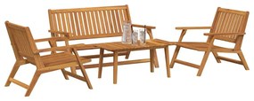 Conjunto com 4 Cadeiras e Mesa em Madeira Sólida de Acácia