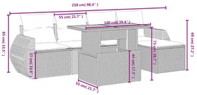 6 pcs conjunto sofás de jardim c/ almofadões vime PE preto