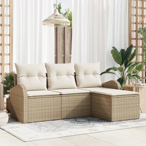 Conjunto de Sofá de Jardim vidaXL de 4 Peças com Almofadas Bege em Rat