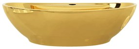 Lavatório com extravasamento 58,5x39x21 cm cerâmica dourado