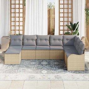 Conjunto de Sofá de Jardim vidaXL 8 Peças com Almofadas Bege Ratan Pol