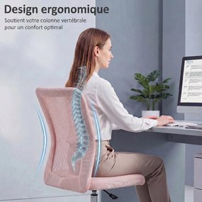 Cadeira de escritório ergonómica, com altura ajustável, base cromada e rotação de 360°, com revestimento em malha rosa