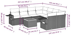 9 pcs conjunto de sofás p/ jardim c/ almofadões vime PE preto