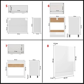 8 pcs conj. armários de cozinha contraplacado branco brilhante