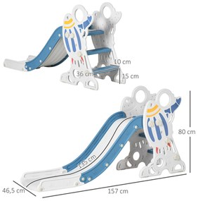 AIYAPLAY Escorrega para Crianças de 18-36 Meses com 3 Degraus Antiderrapantes 157x46,5x80 cm Cinza