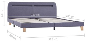 Estrutura de cama com LEDs em tecido 160x200 cm cinzento-claro