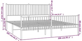 Estrutura de cama com cabeceira e pés 200x200 cm metal preto