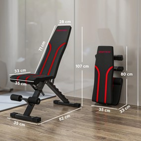 Banco de Abdominais Ajustável Banco de Musculação Dobrável para Treino de Corpo Completo 82x35x42,5-107 cm Preto