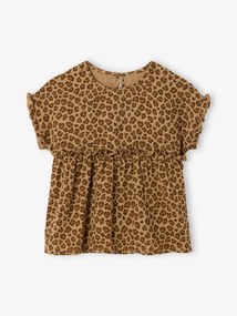Blusa estampada em gaze de algodão para menina bege
