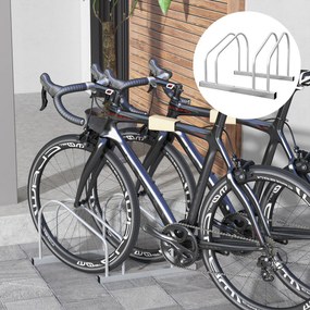 Suporte para 2 bicicletas, suporte de armazenamento para bicicletas com pneus de 61 mm, dimensões: 50 x 34 x 27,5 cm, em aço prateado