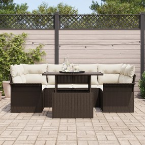 Conjunto de Sofás de Jardim vidaXL 7 Peças com Almofadas Rattan Polipr