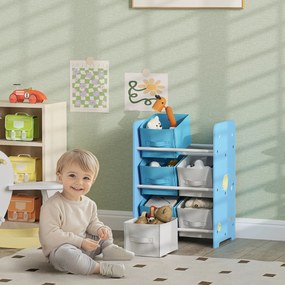 Estante para Brinquedos com 6 Caixas de Tecido não Tecido Amovíveis Organizador de Brinquedos para 43x30x60 cm Azul