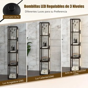 Candeeiro de pé moderno com prateleiras, lâmpadas LED reguláveis em 3 níveis e postes LED giratórios para quarto 29 x 29 x 163 cm cor nogueira