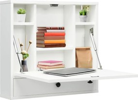 Secretária dobrável de parede com prateleira 60 cm x 15 cm x 57 cm, gaveta e tampo rebatível multiusos para escritório, quarto ou sala Branco