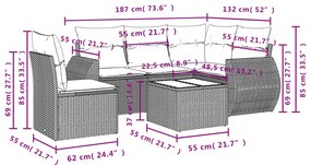6 pcs conjunto de sofás p/ jardim com almofadões vime PE bege