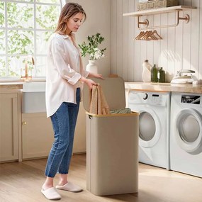 Cesto para roupa suja 90 litros com saco removível, castanho-camelo