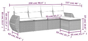 5 pcs conjunto sofás de jardim com almofadões vime PE preto