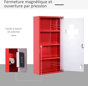 Armário de medicamentos com 3 prateleiras e 4 níveis 30 L x 12 L x 60 A cm, com fechadura, porta em vidro temperado fosco, logótipo «Croix», aço verme