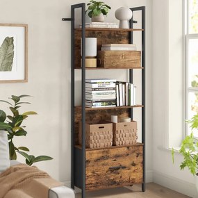 Estante com gaveta e estrutura em aço com design industrial 24 x 60 x 165 cm Castanho vintage + Preto