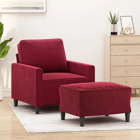 vidaXL Poltrona com apoio de pés 60 cm veludo vermelho tinto
