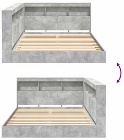 Cama estante com prateleira com cabeceira 2 pcs Cinzento cimento 140 x