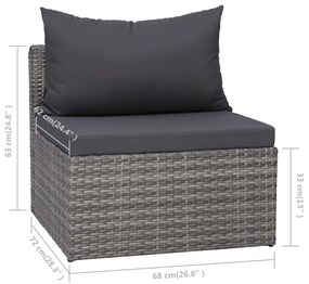 8 pcs conjunto lounge de jardim c/ almofadões vime PE cinzento