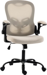 HOMCOM Cadeira de Escritório Ergonômica, Poltrona em Malha, Braços Rebatíveis, Altura Ajustável, Função de Inclinação, Bege | Aosom Portugal