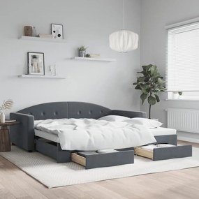 vidaXL Sofá-cama c/ gavetão e gavetas 100x200cm veludo cinzento-escuro