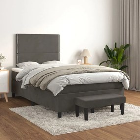 Cama boxspring com colchão 120x200 cm veludo cinzento-escuro