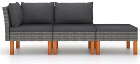 3 pcs conj. lounge jardim vime PE e madeira de eucalipto maciça