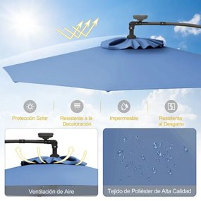 Guarda-sol exterior de 3 m com rotação de 360° e 32 com luzes LED Ajuste fácil da inclinação Manivela Azul