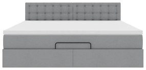 Cama otomana com colchão 160x200 cm tecido cinzento claro