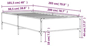 Estrutura cama 100x200 cm derivados madeira/metal cinza sonoma