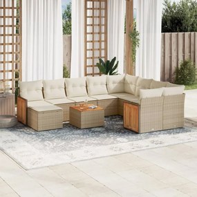 vidaXL 11 pcs conjunto sofás de jardim c/ almofadões vime PE bege