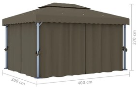Gazebo com cortinas e cordões de luzes LED 4x3 m cinza-acastan.